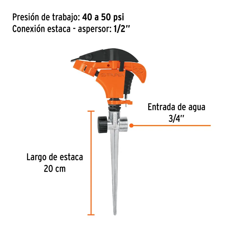 ASPERSOR PLÁSTICO DOS VÍAS TRUPER, ESTACA DE 11"