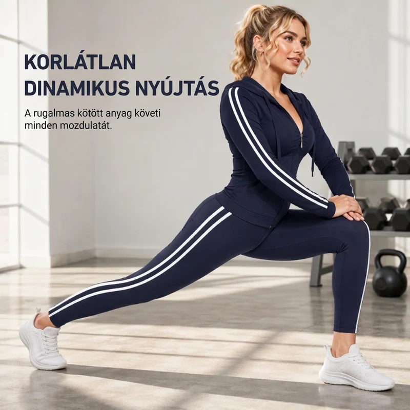 Moteriškas dryžuotas užtraukiamas džemperis su gobtuvu ir kelnės-LT