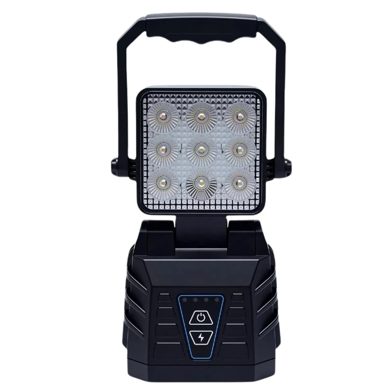 Linterna de trabajo LED recargable con función de luz estroboscópica.