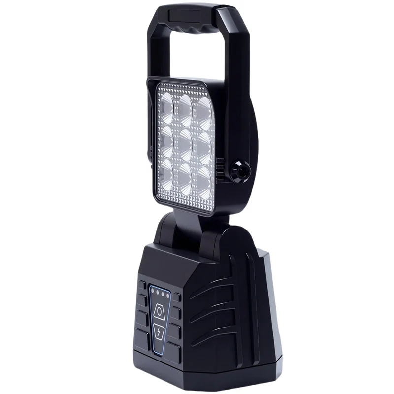 Linterna de trabajo LED recargable con función de luz estroboscópica.