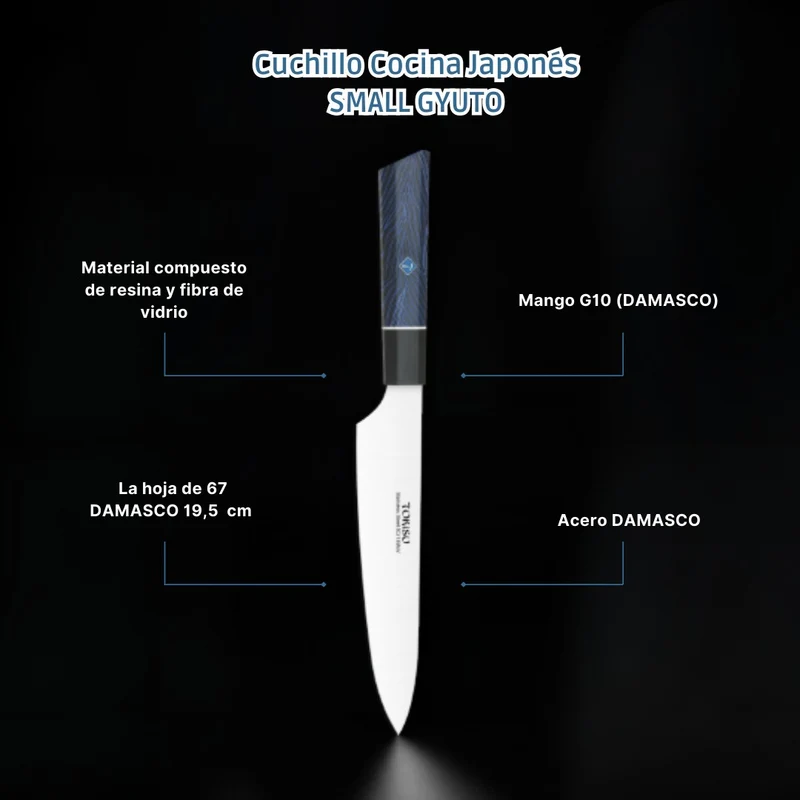 Cuchillo Cocina Profesional TOKYSU - Cuchillos Cocina Japones SMALL GYUTO de Acero Inoxidable de 67 capas 19,5 cm- Mango G10