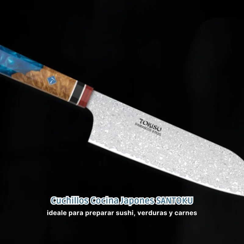 Cuchillo Cocina Profesional TOKYSU - Cuchillos Cocina Japones SANTOKU de Acero DAMASCO 67 capas 19,5