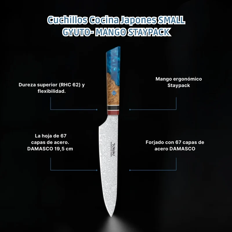 Cuchillo Cocina Profesional TOKYSU - Cuchillos Cocina Japones SMALL GYUTO de Acero DAMASCO 67 capas