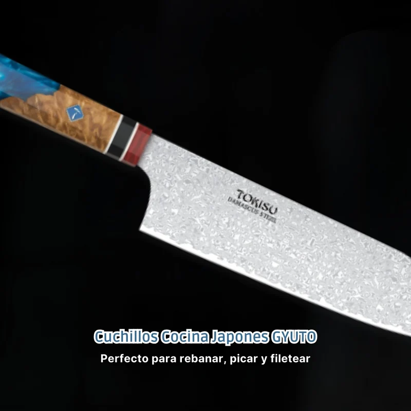 Cuchillo Cocina Profesional TOKYSU - Cuchillos Cocina Japones GYUTO de Acero DAMASCO 67 capas 21,5
