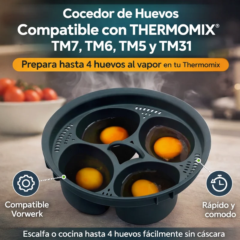 Cocedor de Huevos Compatible con Thermomix TM7 TM6 TM5 TM31  Accesorio para Cocinar hasta 4 Huevos al Vapor | Para Huevos Esc