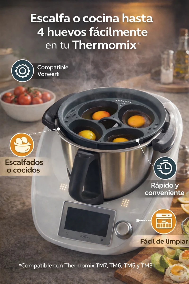 Cocedor de Huevos Compatible con Thermomix TM7 TM6 TM5 TM31  Accesorio para Cocinar hasta 4 Huevos al Vapor | Para Huevos Esc