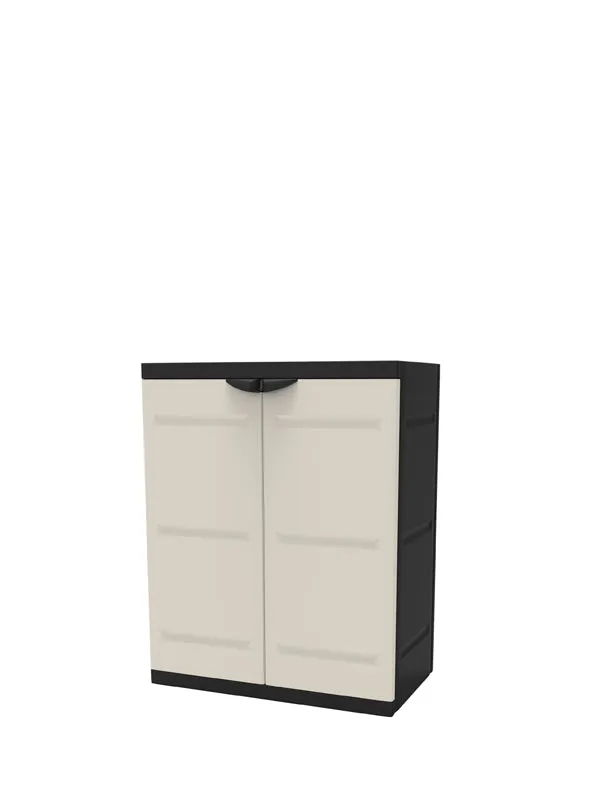 Armario de plástico multiuso, 2 puertas, Beige y negro, 70x41x88 cm, 2 baldas regulables en altura