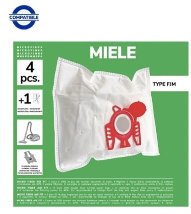 Pack de 4 Bolsas de Microfibra Compatibles con Aspiradoras Miele Type FJM, S2, S3, S4, S5, S6, S7, Complete C1, Compact C1/C2 |