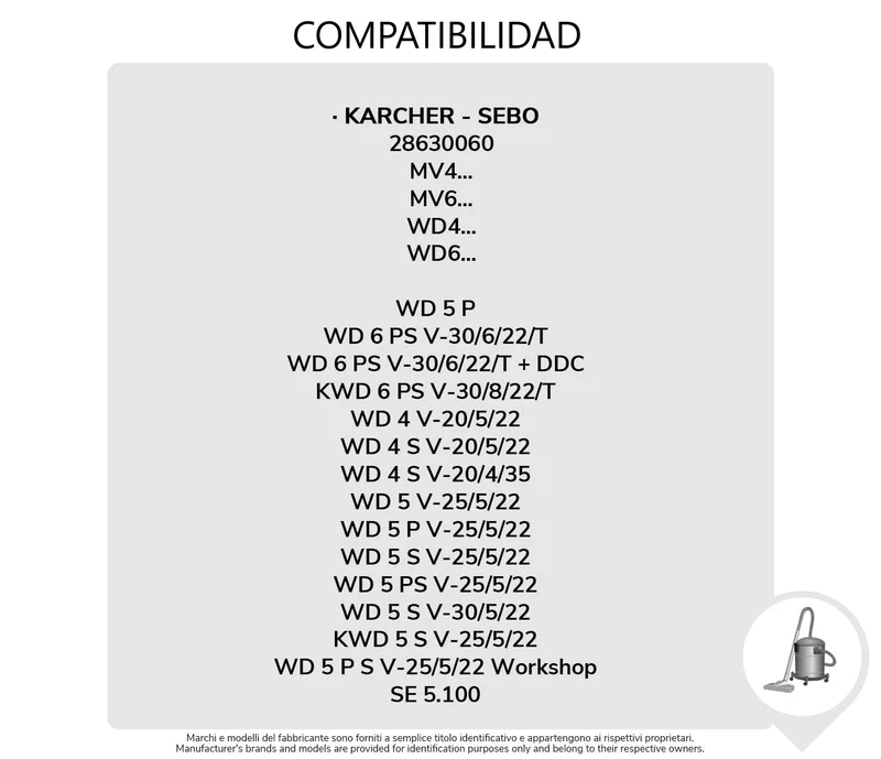 Pack de 4 Bolsas de Microfibra Compatibles con Aspiradoras Kärcher WD4, WD5, WD6, WD5P, WD6P Premium, MV4, MV5, MV6 (Reemplazo