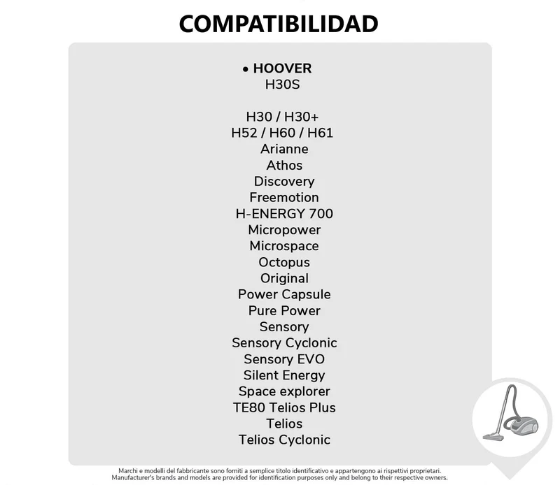 Pack de 4 Bolsas de Microfibra Compatibles con Aspiradoras Hoover H30s, H30+, H52, H60, H61, Telios, Sensory, Microspace | +40%