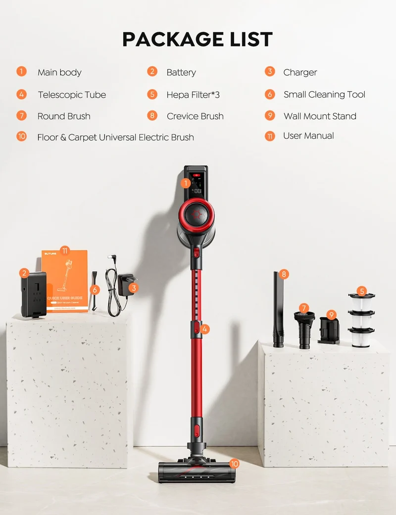 【Flash Sale】Buture JR700 Red Cordless Vacuum | 500W 45KPA