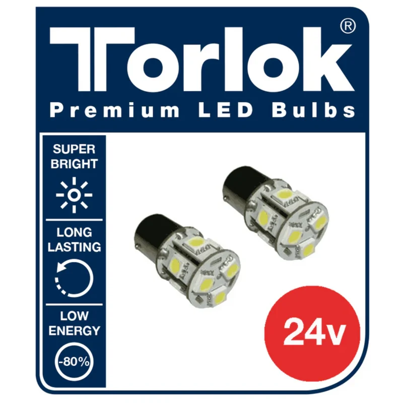 Bombillas LED blancas de freno y cola de 24 V BAY15D / Paquete de 2