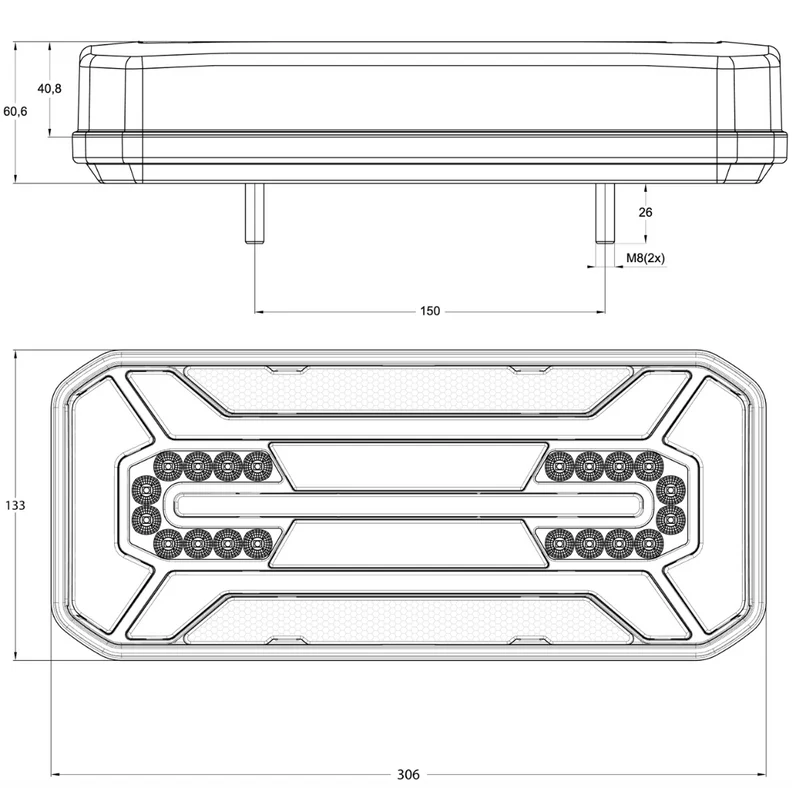 Luz de neón rectangular grande para remolque WAS W185DD S2 con indicador dinámico / 12"