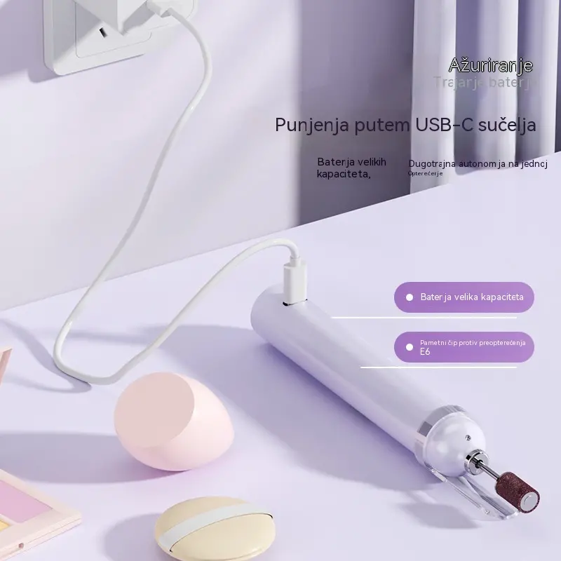 💅Električna turpija za nokte 2 u 1 s LED lampom (lampa za sušenje + 5 nastavaka za poliranje)-HR