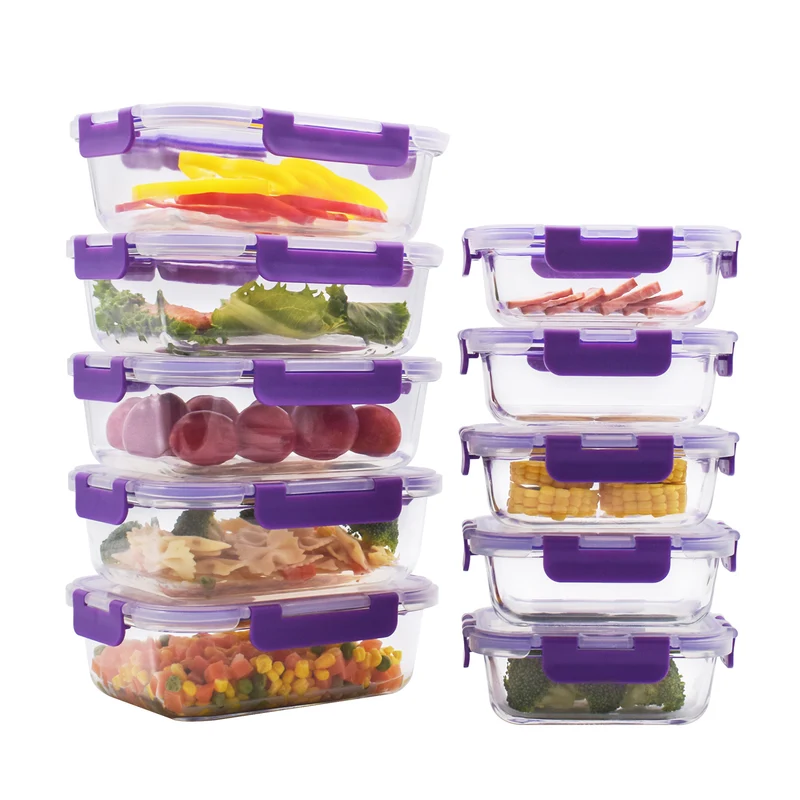 Recipientes de Cristal Para Alimentos - 20 Piezas (10 recipientes y 10 tapas) - Apto para lavavajillas, Microondas y congelador