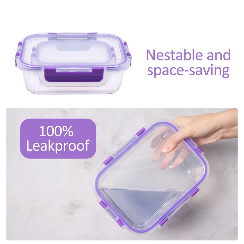 Recipientes de Cristal Para Alimentos - 20 Piezas (10 recipientes y 10 tapas) - Apto para lavavajillas, Microondas y congelador