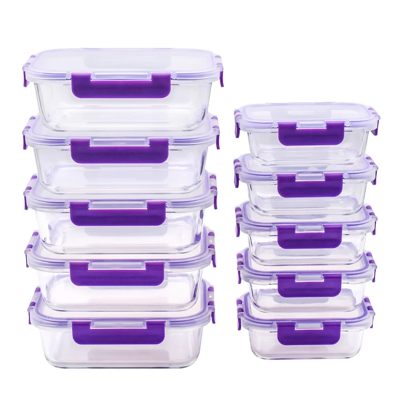 Recipientes de Cristal Para Alimentos - 20 Piezas (10 recipientes y 10 tapas) - Apto para lavavajillas, Microondas y congelador