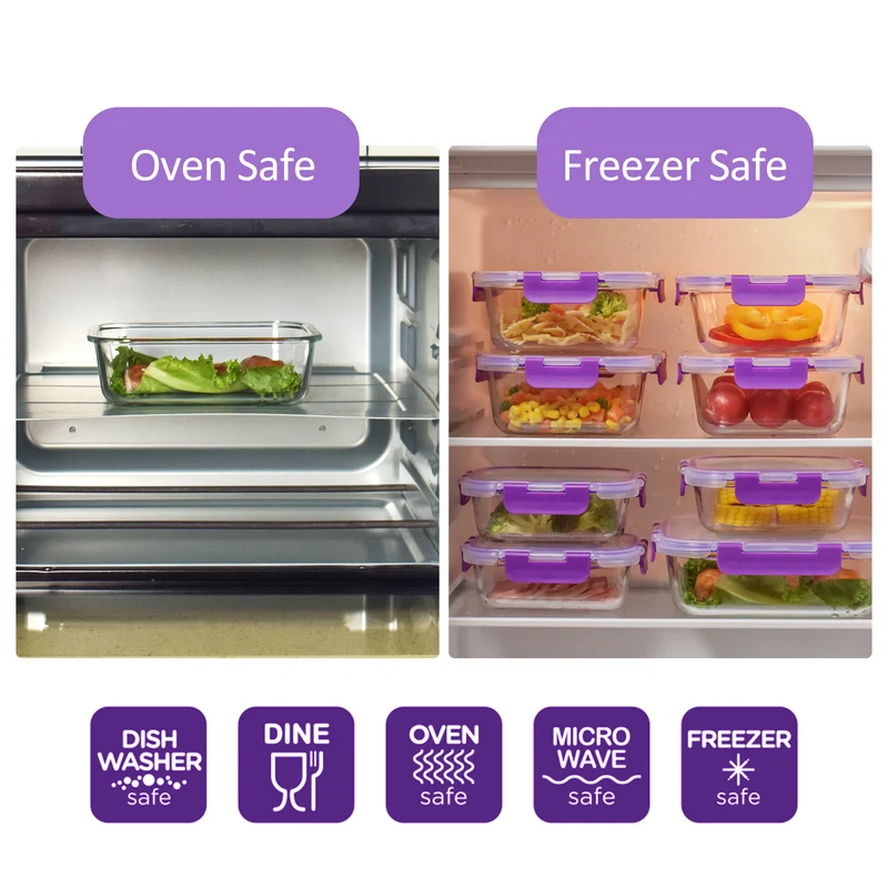 Recipientes de Cristal Para Alimentos - 20 Piezas (10 recipientes y 10 tapas) - Apto para lavavajillas, Microondas y congelador