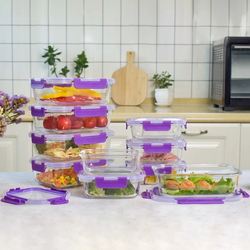 Recipientes de Cristal Para Alimentos - 20 Piezas (10 recipientes y 10 tapas) - Apto para lavavajillas, Microondas y congelador