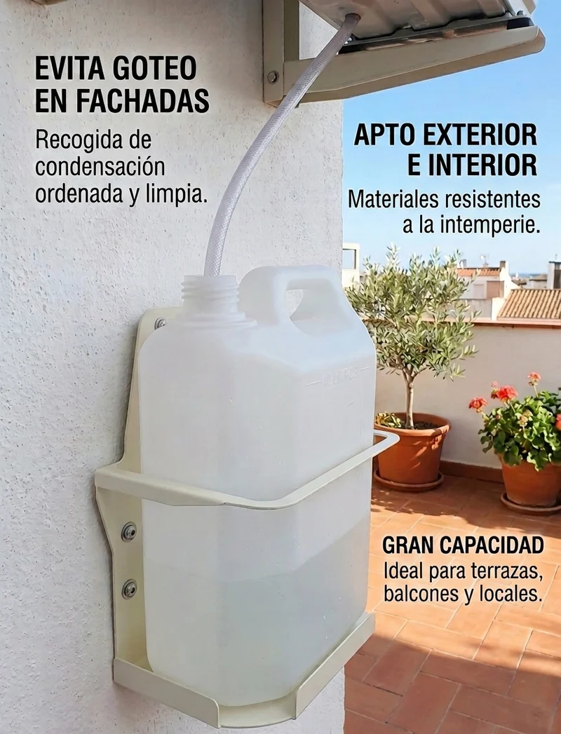 Kit de Desagüe para Aire Acondicionado | Garrafa de PVC 10 Litros y Soporte Metálico en U para Pared | Garrafa Condensación U