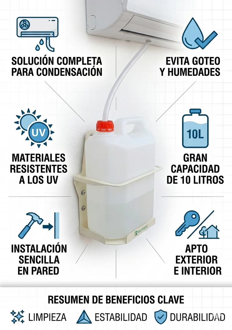 Kit de Desagüe para Aire Acondicionado | Garrafa de PVC 10 Litros y Soporte Metálico en U para Pared | Garrafa Condensación U