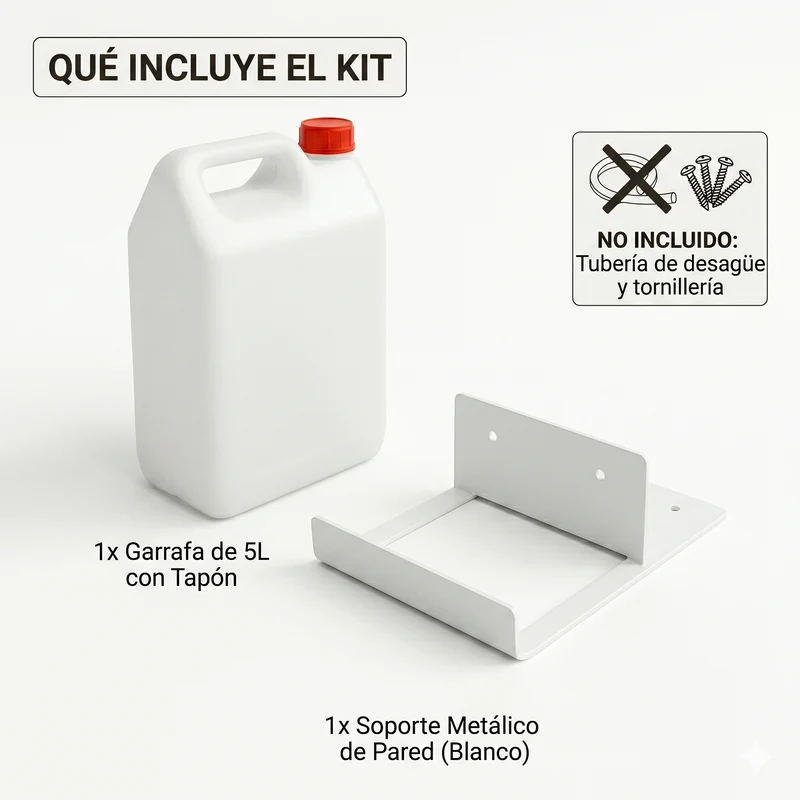 Kit Garrafa Desague Para Aire Acondicionado Garrafa De Plastico 5 Litros Con Tapon Y Soporte Metalico De Pared En U Deposito De
