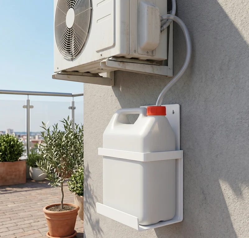 Kit Garrafa Desague Para Aire Acondicionado Garrafa De Plastico 5 Litros Con Tapon Y Soporte Metalico De Pared En U Deposito De
