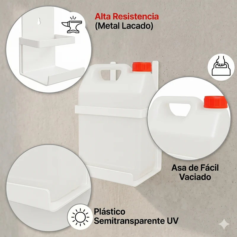 Kit Garrafa Desague Para Aire Acondicionado Garrafa De Plastico 5 Litros Con Tapon Y Soporte Metalico De Pared En U Deposito De