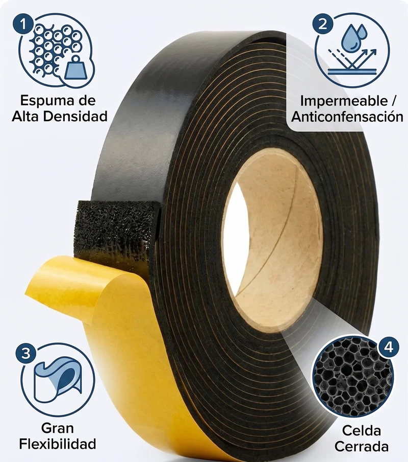 Cinta Autoadhesiva de Caucho 15m x 5cm x 3mm | Aislante Acústico y Térmico para Furgonetas Camper, Autocaravanas y Sistemas de