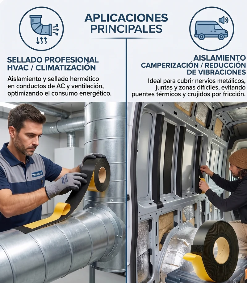 Cinta Autoadhesiva de Caucho 15m x 5cm x 3mm | Aislante Acústico y Térmico para Furgonetas Camper, Autocaravanas y Sistemas de