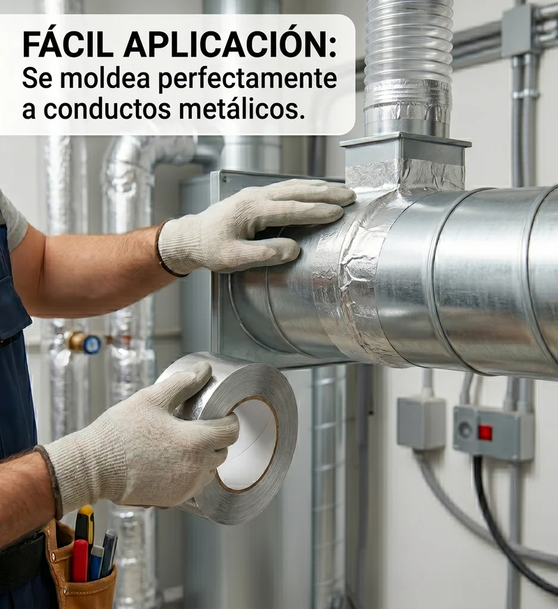 Cinta adhesiva de aluminio 50mm x 50m alta temperatura para reparación de conductos y aire acondicionado  1 rollo