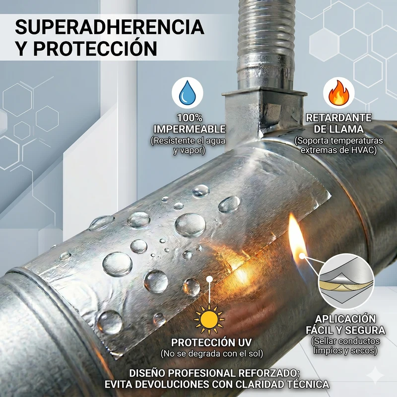 Cinta adhesiva de aluminio 50mm x 50m alta temperatura para reparación de conductos y aire acondicionado  1 rollo