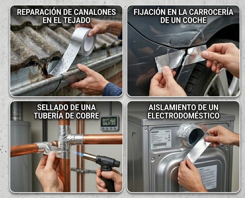 Cinta adhesiva de aluminio 50mm x 50m alta temperatura para reparación de conductos y aire acondicionado  1 rollo