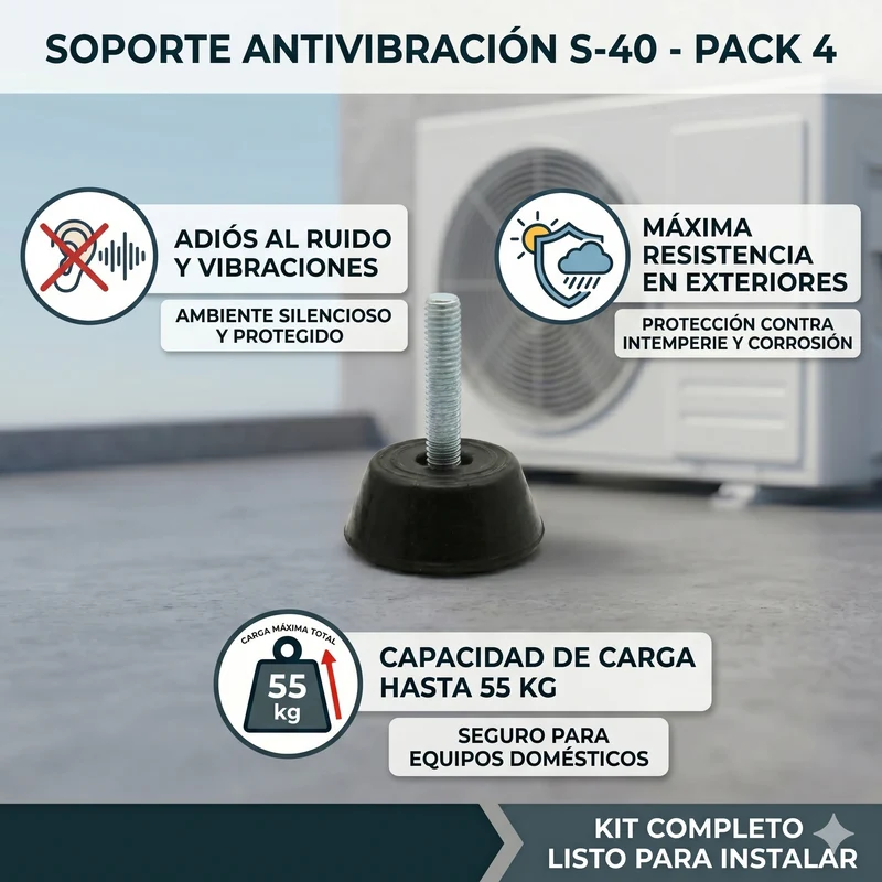 Pack 4 Silentblock Antivibración S-40 para Suelo de Aire Acondicionado | Soporta hasta 55kg , Incluye Tuercas y Arandelas | Pat