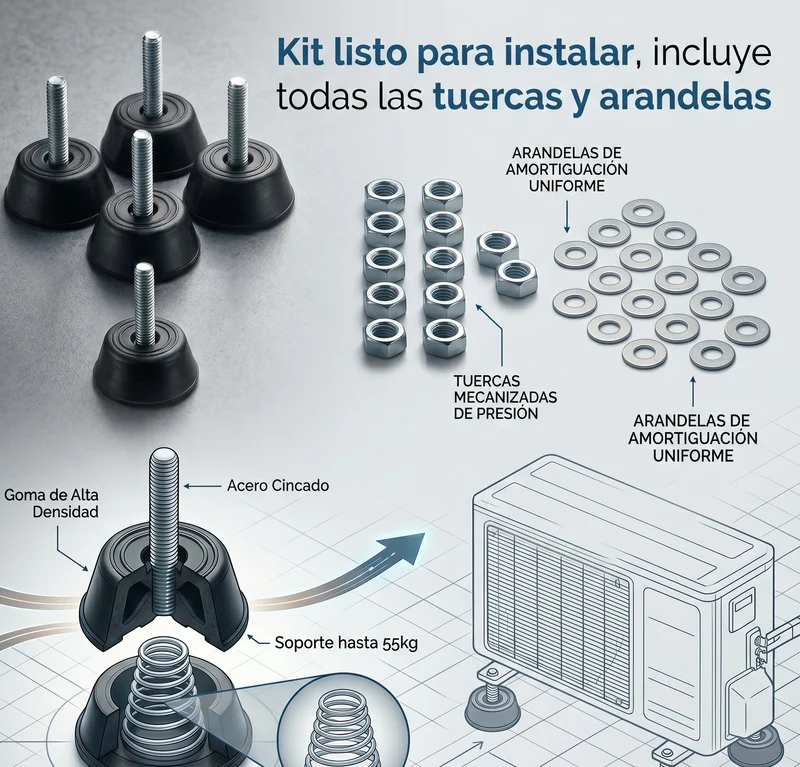 Pack 4 Silentblock Antivibración S-40 para Suelo de Aire Acondicionado | Soporta hasta 55kg , Incluye Tuercas y Arandelas | Pat