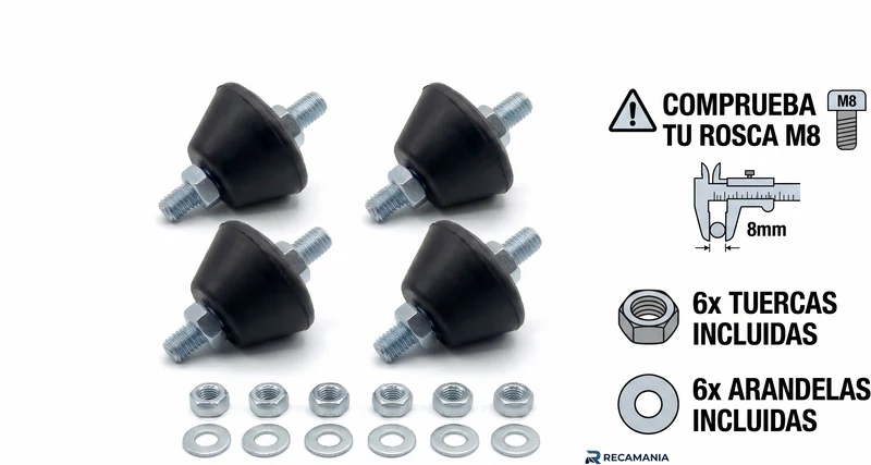 Pack 4 Silentblocks Aire Acondicionado Exterior M8 | Amortiguadores Antivibración de Goma de Alta Densidad | Soporte Compresor
