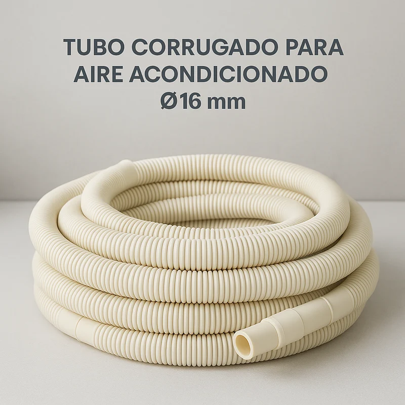 Tubo Corrugado Drenaje de Condensados Ø16 mm  Conexiones Macho/Hembra Ø18-20 mm  5M de Longitud  Flexible y Resisten