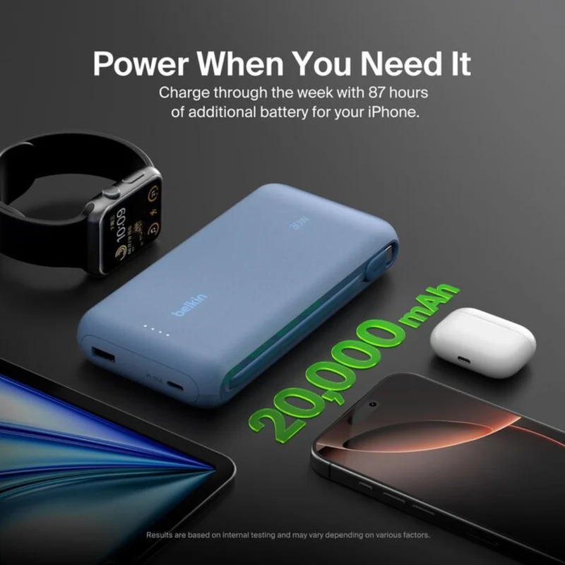 Belkin Power Bank Batería Externa 20.000 mAh con Cable Integrado, BPB024FQ