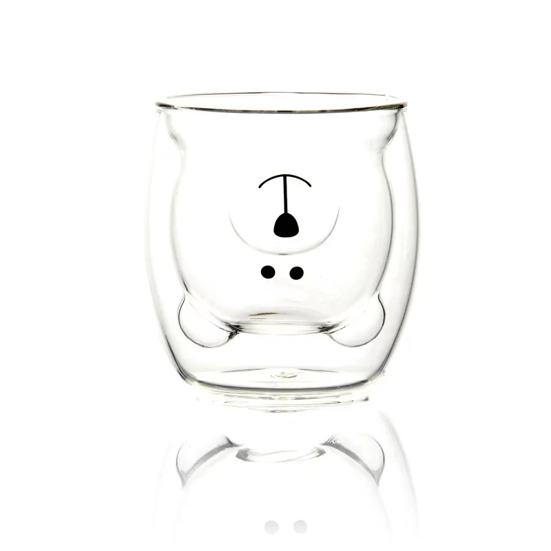 Vaso de doble pared de cristal. Capacidad: 250 ml. Diseño de oso.