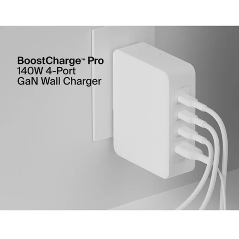 Belkin Cargador de Pared GaN 4 Puertos 140W, WCH014dqWH
