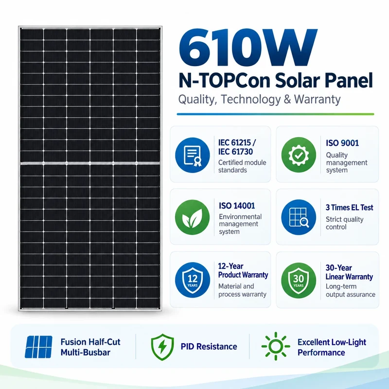 Panel solar monocristalino N-TOPCon de 610 W