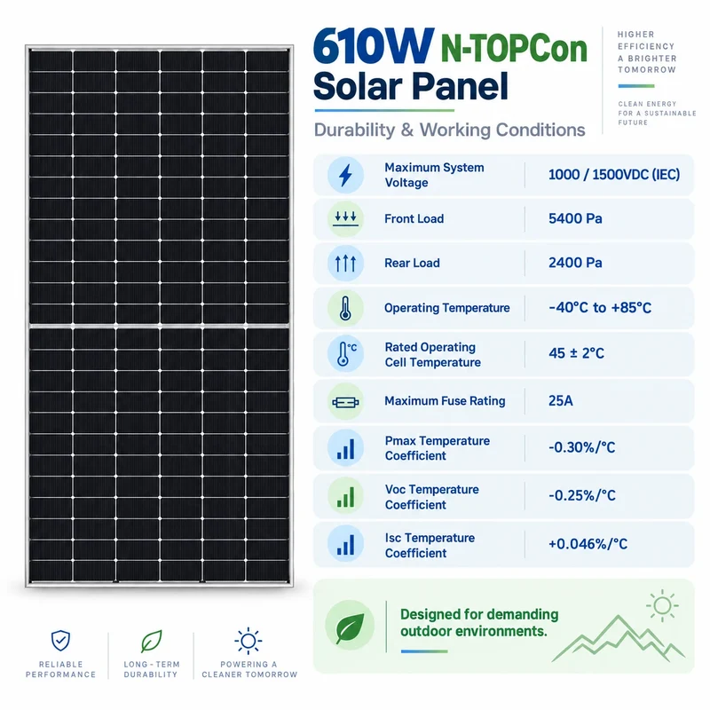 Panel solar monocristalino N-TOPCon de 610 W