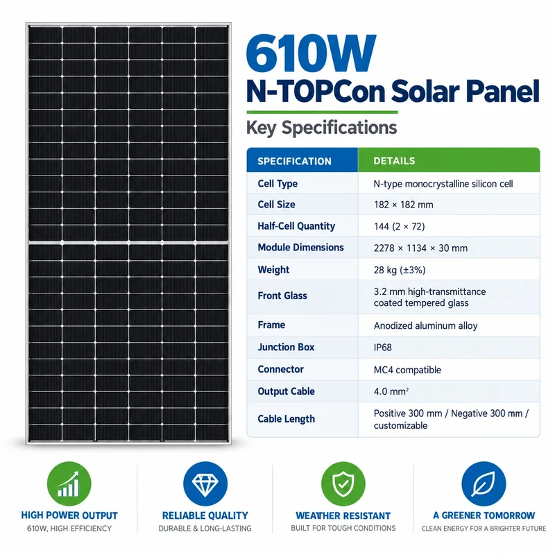 Panel solar monocristalino N-TOPCon de 610 W