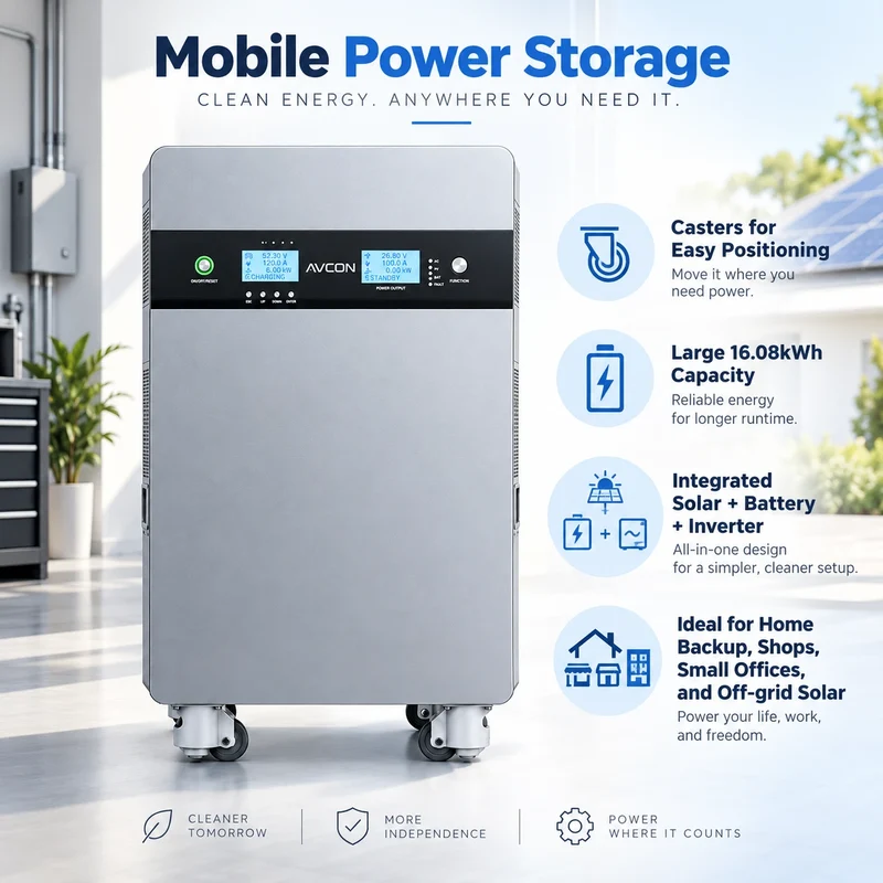 Sistema de almacenamiento de energía autónomo todo en uno con ruedas de 16.08 kWh y 5 kW