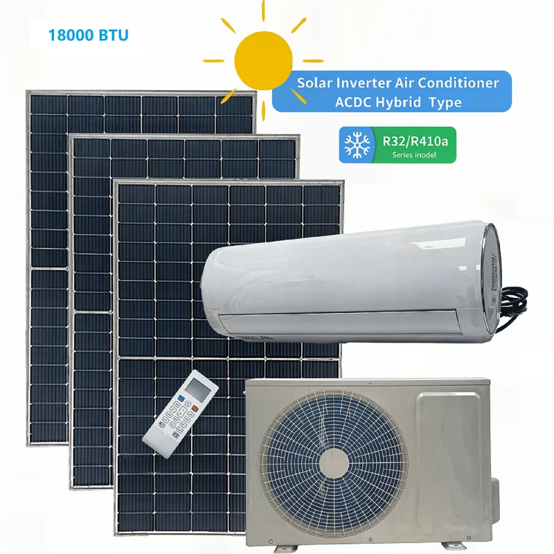 Aire acondicionado solar de 18000 XNUMX BTU: sistema de refrigeración híbrido fuera de la red