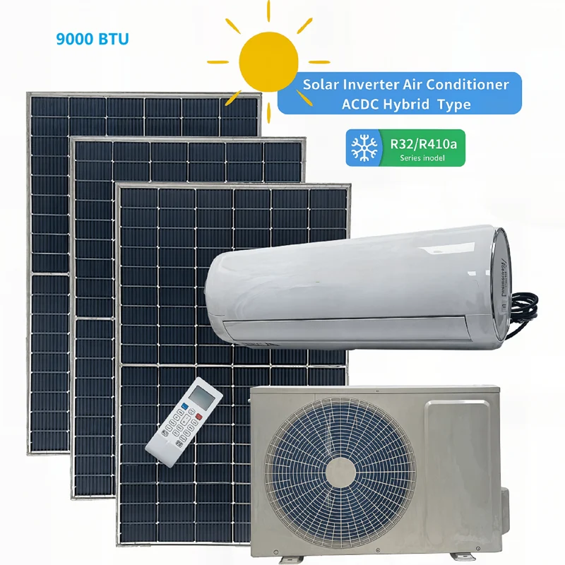 Aire acondicionado solar híbrido de 9000 BTU: compatible con la red eléctrica y fuera de ella