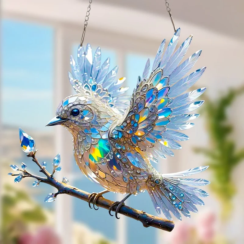 🎁🐦Krištoliniai dangaus mėlynojo paukščio spalvoti meno papuošalai-LT