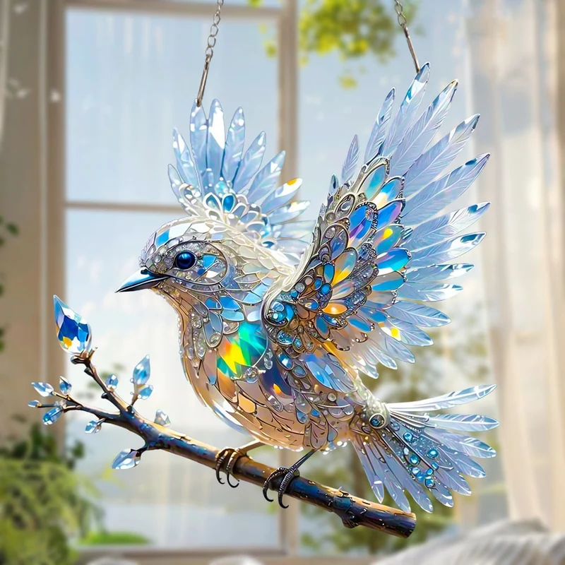 🎁🐦Κοσμήματα με χρωματιστή τέχνη και κρυστάλλινο ουρανό σε σχήμα μπλε πουλί-GR