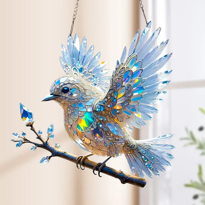 🎁🐦Κοσμήματα με χρωματιστή τέχνη και κρυστάλλινο ουρανό σε σχήμα μπλε πουλί-GR