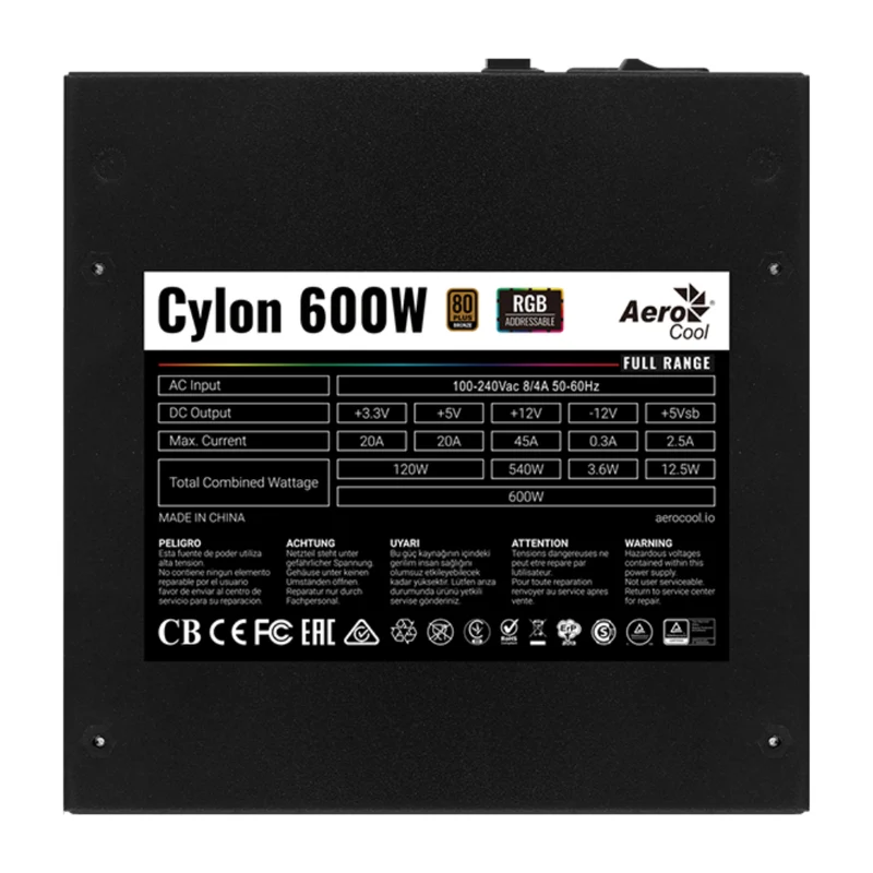 Aerocool Fuente de Poder RGB Cylon 600W Full Range